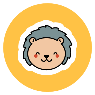 Icon für die Igelgruppe im Ev. Kindergarten Erdenkinder Wallefeld: Ein süßes, gezeichnetes Igelgesicht mit roten Wangen auf einem gelben Kreis.